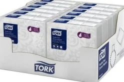 Tork Tork - Servetter av imitationstyg, festservetter, extra mjuka, 1-lagers, premium - Vit
