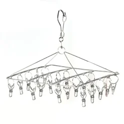 Torkhängare i rostfritt stål med flera clips för underkläder, strumpor, hattar