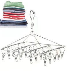 Torkhängare i rostfritt stål med flera clips för underkläder, strumpor, hattar
