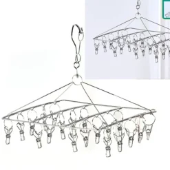 Torkhängare i rostfritt stål med flera clips för underkläder, strumpor, hattar