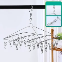 Torkhängare i rostfritt stål med flera clips för underkläder, strumpor, hattar