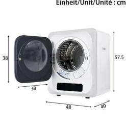 Torktumlare 3–4 kg i rostfritt stål, 850 W med flerfiltersystem, 6 program och överhettningsskydd (väggmonterad)