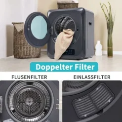 Torktumlare 2,5 kg (upp till 4 kg) Rostfritt stål 850W – 6 program, flerfunktioner, flerfilter, överhettningsskydd, väggmonterbar