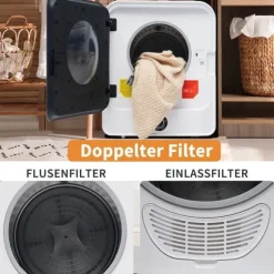 Torktumlare rostfritt stål 3–4,5 kg, 830W, flerfiltrering, 5 program, överhettningsskydd, väggmonterbar [Energiklass C]