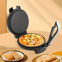 Tortillamaskin, justerbar temperaturkontroll, non-stick yta, rostfritt stål design, platsbesparande kompakt storlek