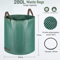 Trädgårdspåsar Set med 2 272L Trädgårdsavfallspåse Vattentät och rivtålig Återanvändbar grön avfallspåse 499