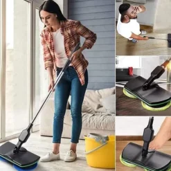 Trådlös elektrisk mop LUNAVO uppladdningsbar elektrisk roterande golvrengöringsmaskin, lämplig för olika ytor.