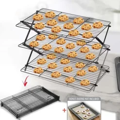 Tre-lagers kylställ för kakor - Hopfällbart rostfritt stål bakgaller för tårtor, bröd och kakor