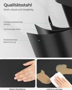 Trippel köksavfallskorg, återvinningskärl, pedal, metallavfallskorg, 45 L, avfallssorteringssystem köksavfallskorg, 3 x 15 L, med lock, stål, svart