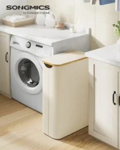 Tvättkorg 60 liter med lock – Platssparande – Vit