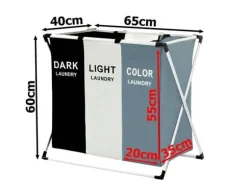 Tvättkorg med 3 Fack - Korg till Tvätt - 135L