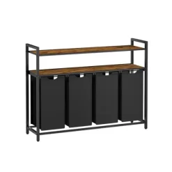 Tvättkorg med 4 fack och 2 hyllplan – Vintage brun-svart