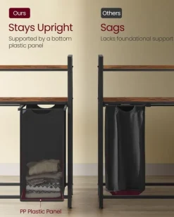 Tvättkorg med 4 fack och 2 hyllplan – Vintage brun-svart