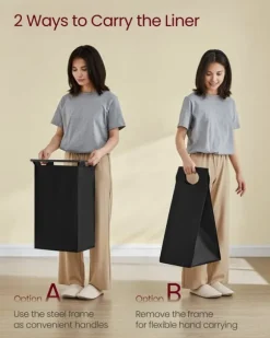 Tvättkorg med 4 fack och 2 hyllplan – Vintage brun-svart