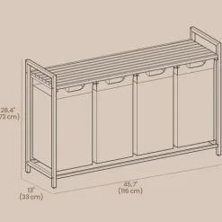 Tvättkorg med 4 fack och hylla - Vit