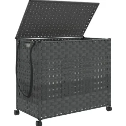 Tvättkorg med hjul grå 66x35x60 cm rotting