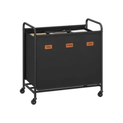 Tvättkorg med hjul och 3 fack i bläcksvart