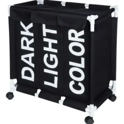 Tvättkorg på hjul, trefack, 137 l