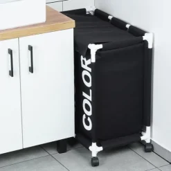 Tvättkorg på hjul, trefack, 137 l