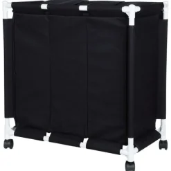 Tvättkorg på hjul, trefack, 137 l