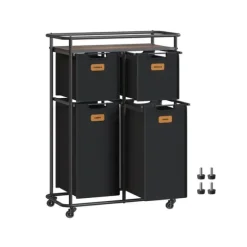 Tvättkorg, Tvättsorterare med hjul och 4 löstagbara fickor