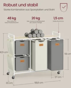 Tvättkorg, 98,6x33x80,5 cm, Beige