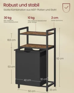 Tvättkorg, 50x33x92 cm, Brun