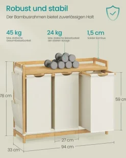 Tvättkorg, 94x33x78 cm, Krämvit