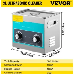 Ultraljudsrenare, Justerbar Uppvärmning, Tank av 304 Rostfritt Stål,3 liter