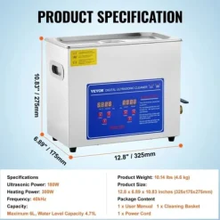 Ultraljudsrenare, Kraftfull 600W Ultraljudseffekt, Stor 27,2L Kapacitet,6 liter