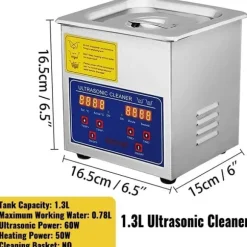 Ultraljudsrengörare, djup rengöringsteknik, rostfritt stål konstruktion,1.3L