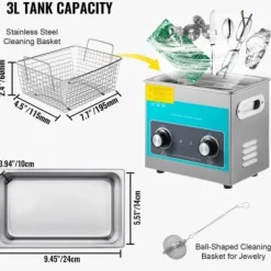 Ultraljudsrengörare 3L 24x14x10 cm rostfritt stål, rengöringsapparat