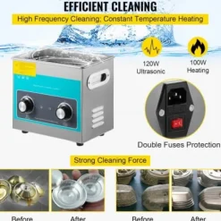 Ultraljudsrengörare 3L 24x14x10 cm rostfritt stål, rengöringsapparat