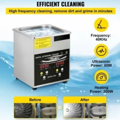Ultraljudsrengöringsmaskin 2L för smycken, rostfritt stål, effektiv rengöring, kompakta mått