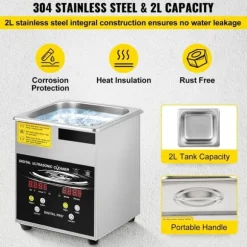 Ultraljudsrengöringsmaskin 2L för smycken, rostfritt stål, effektiv rengöring, kompakta mått