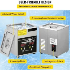 Ultraljudsrengöringsmaskin 2L för smycken, rostfritt stål, effektiv rengöring, kompakta mått