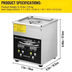 Ultraljudsrengöringsmaskin 2L för smycken, rostfritt stål, effektiv rengöring, kompakta mått