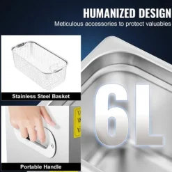 Ultraljudsrengöringsmaskin, 6L kapacitet, ultraljudseffekt 180W, värmeeffekt 300W, 40kHz frekvens, spänning 220V