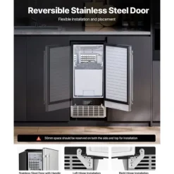 Underbänk Ismaskin, 36 Kg/dag, Inbyggd med Vändbar Dörr