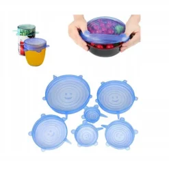 Universella silikonlock set – 6 delar | Flera storlekar | Fryssäkra & mikrovågssäkra | Återanvändbara kökslock