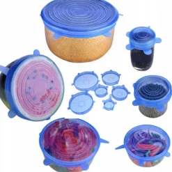 Universella silikonlock set – 6 delar | Flera storlekar | Fryssäkra & mikrovågssäkra | Återanvändbara kökslock