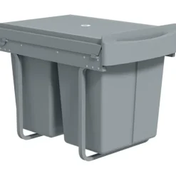 Utdragbar soptunna, 2 x 20 L, avtagbara behållare, plast, metall, Grå