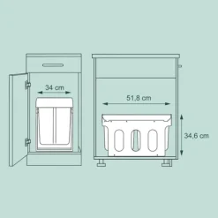 Utdragbar soptunna, 41,3x34x51,8 cm, Vit