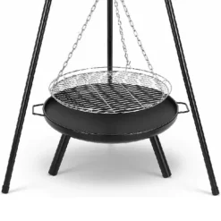 Utomhus eldstad/grill - Trefotsstativ med hängande gryta/galler - Gjutjärn - Kolgrill - Emaljerad - Justerbar - Höjd 152 cm - Bärbar