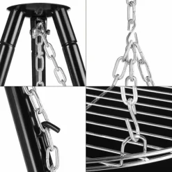 Utomhus eldstad/grill - Trefotsstativ med hängande gryta/galler - Gjutjärn - Kolgrill - Emaljerad - Justerbar - Höjd 152 cm - Bärbar