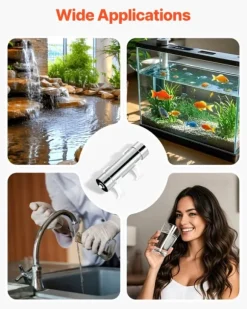 UV-vattenrenare - UV-vattenfilter - 8 W - 3,8 l/min (1 GPM) - 220 V - Hölje i rostfritt stål - Kvartshylsa - För hela huset