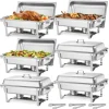 Varmfack Chafing Dish - Rektangulär Buffévärmare 6-pack - Kapacitet 9,9 L - Rostfritt Stål - Lock & Bränslehållare - Tre Mattänger