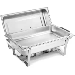 Varmfack Chafing Dish - Rektangulär Buffévärmare 6-pack - Kapacitet 9,9 L - Rostfritt Stål - Lock & Bränslehållare - Tre Mattänger