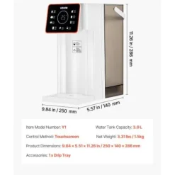 Varmvattenautomat, 27x20x34 cm, Justerbar temperatur, Pekskärm