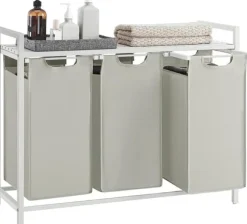 Vasagle tvättkorg, 3-fack tvätthamper, utdragbar och avtagbar 38L, vit